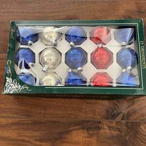 Vintage Rauch Glass Christmas Ornaments Red Silver Blue Lot of 15